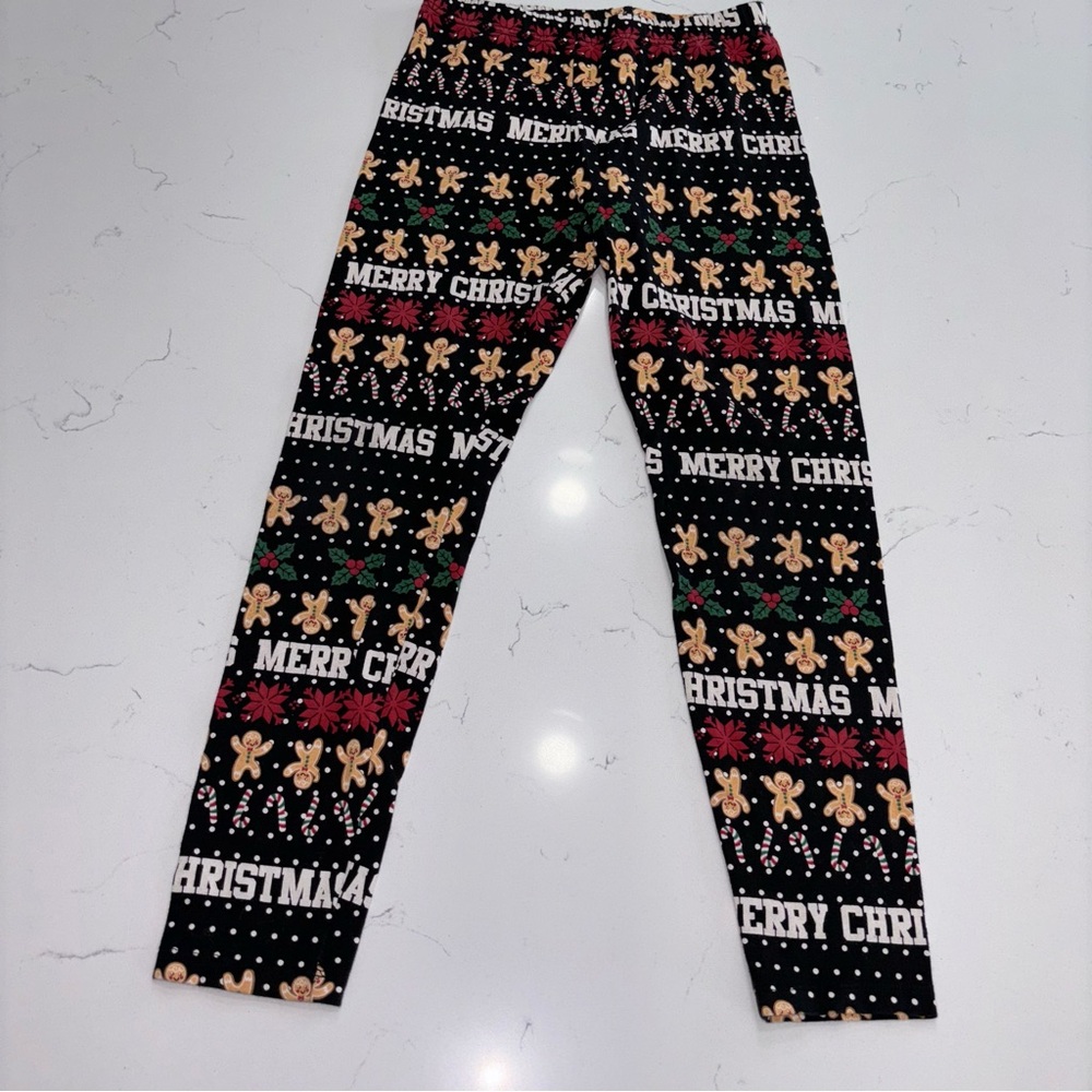 Girls Christmas leggings Gingerbread Print - Large 10/12